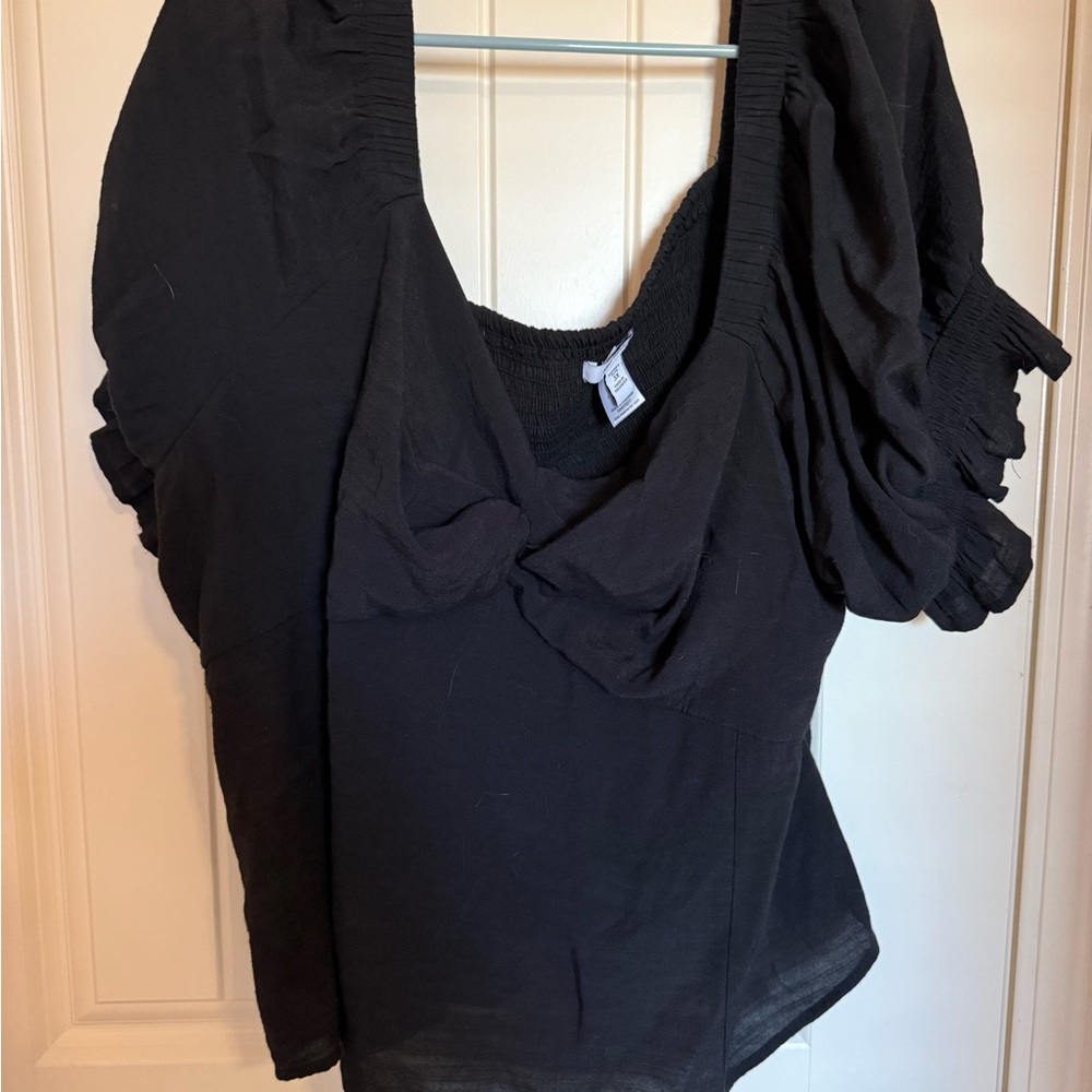 Nine West Black Smocked Blouse